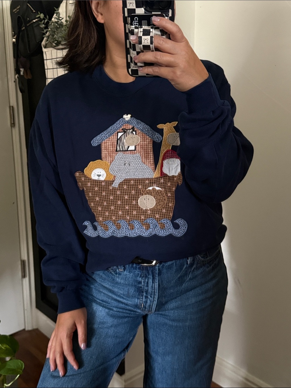 Vintage Jersey Cotton Pullover Patchwork Sweatshirt. L
